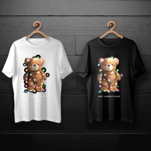 طرح لایه باز خرس تدی با ریسه رنگارنگ برای چاپ روی انواع تیشرت